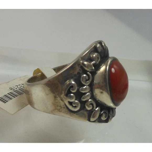 Exquisite Vintage 1990's Sterling Silver Carnelian Cigar Band Ring - Size 7.5 - Picture 5 of 11